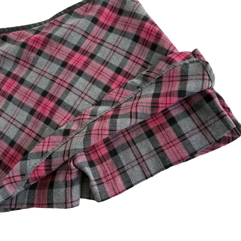 Y2K Girl's Northcrest Mini Skirt Skort Pink Black Gray Tartan Plaid School Sz 8
